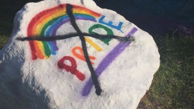 Rocks at the University of Calgary painted to celebrate pride were vandalized in September 2017.