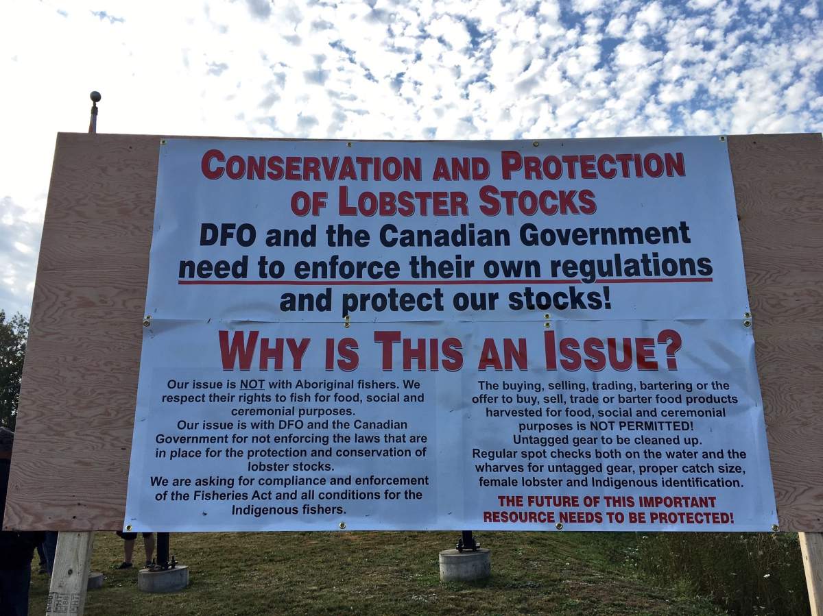 A sign at the protest in Digby, N.S.