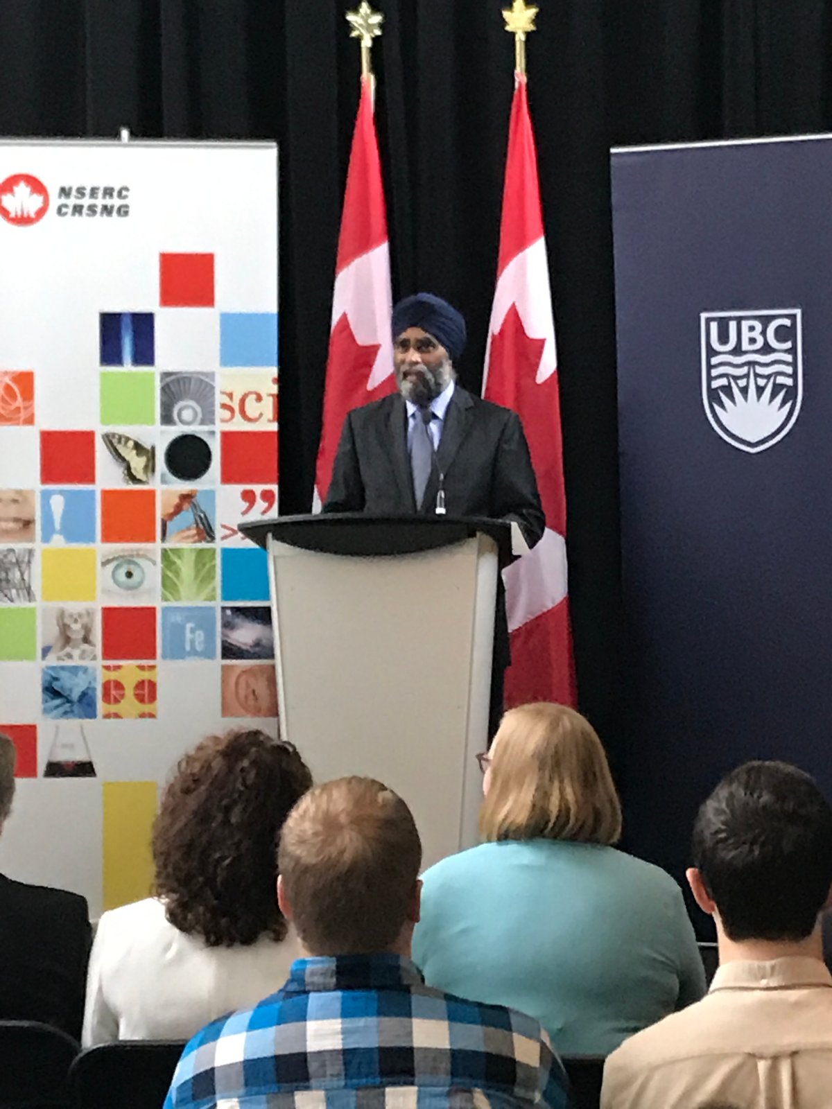 Defense Minister Harjit Sajjan announces $42-million dollar funding at UBC.