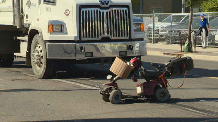 A woman has died from her injuries following a crash between a scooter and gravel truck in Saskatoon.