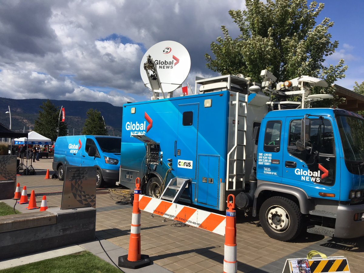 A Global News satellite truck has arrived at Stuart Park in Keowna for Global Okanagan's live broadcast at 5 tonight.