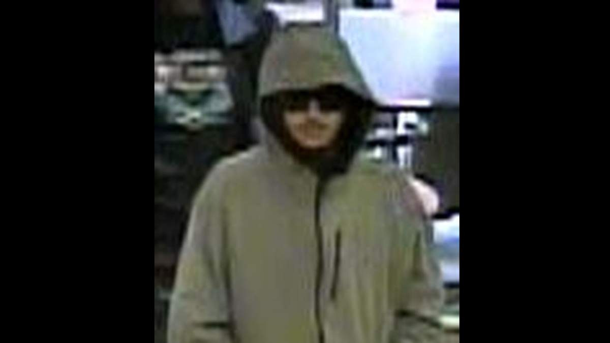 Security camera picture of suspect in Rexdale bank robbery.