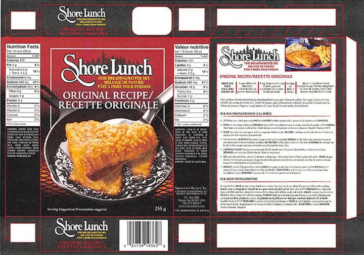 Two different kinds of fish breading mix by the Shore Lunch brand are being recalled across Canada over possible salmonella contamination, according to the Canadian Food Inspection Agency.
