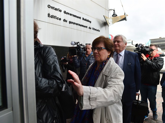 Pat Sorbara arrives for a Election Act bribery trial in Sudbury, Ontario, Thursday, Sept. 7, 2017. Sorbara, who was at the time the Ontario Liberal Party CEO, faces two charges and Gerry Lougheed, a local Liberal fundraiser, faces one charge. 