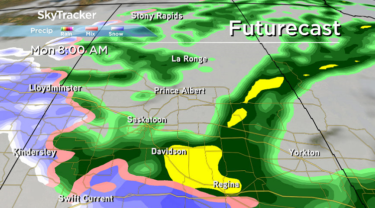 Snow could start mixing into parts of the province as soon as Monday morning.