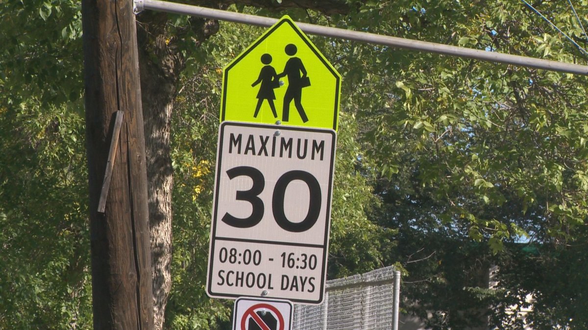 School zone speed limit signs up around Allendale School in Edmonton, Sept. 4, 2017.