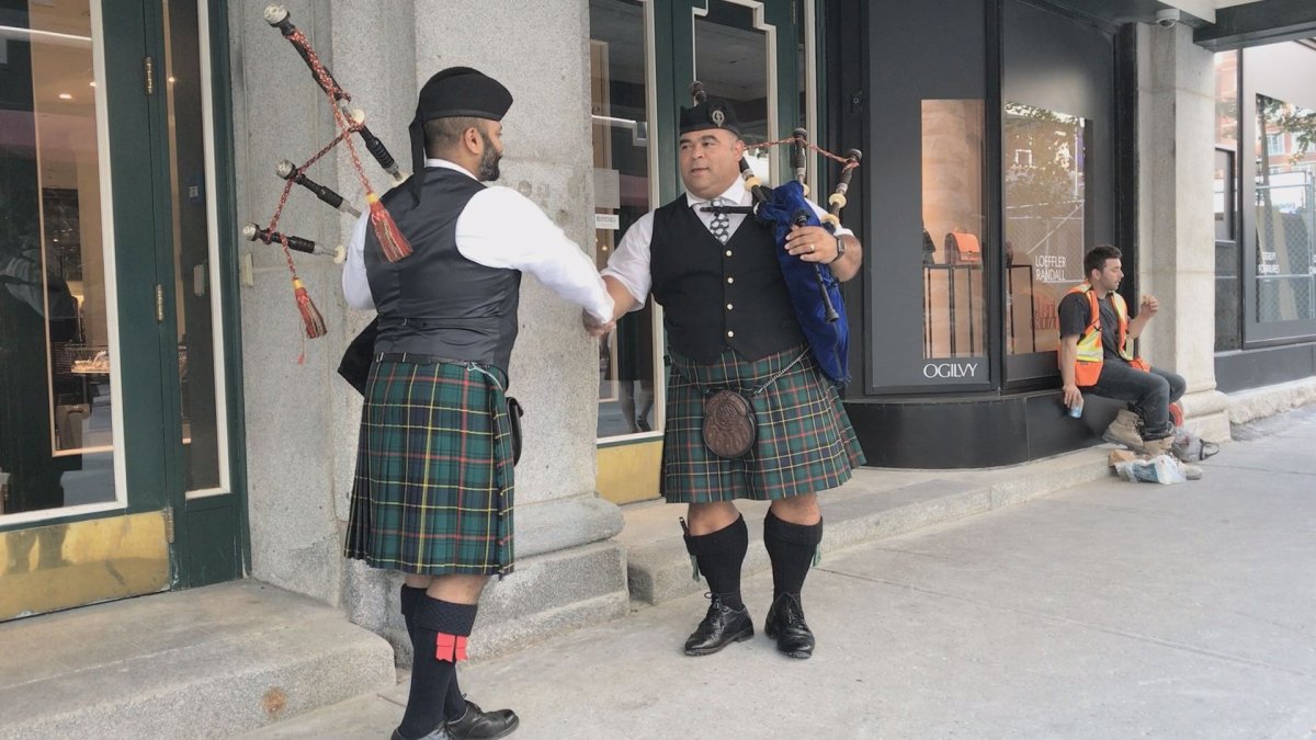 Bagpiper Jeff McCarthy and his colleague play for the final time at Ogilvy on Wednesday, September 27, 2017.