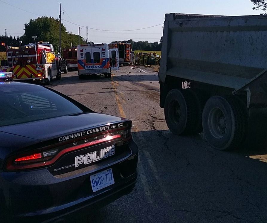 Strathroy-Caradoc police report one person suffered serious but non life-threatening injuries in a crash involving a dump truck.