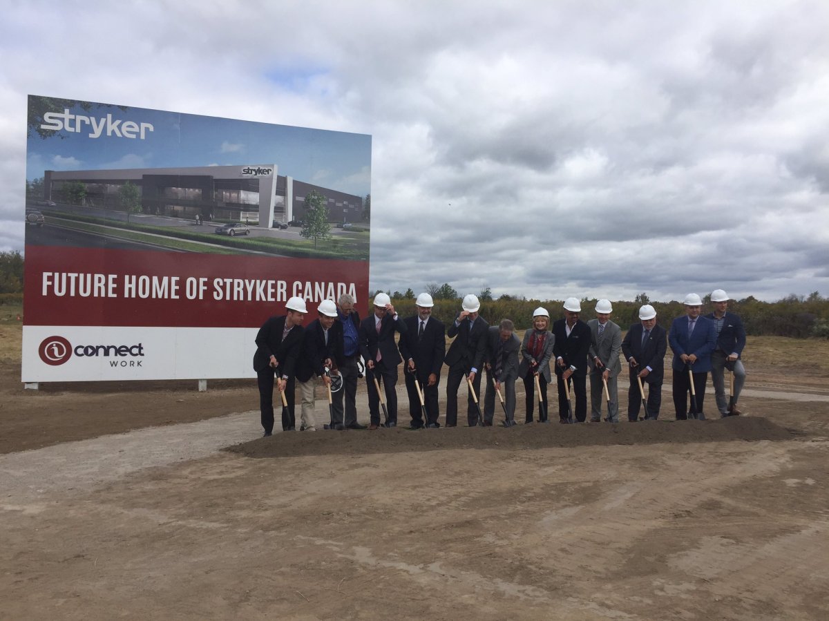 Stryker Canada holds ground breaking ceremony for its 120,000 square foot national headquarters opening in Hamilton September 2018.