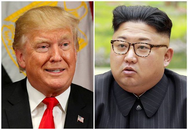 A combination photo shows U.S. President Donald Trump in New York and North Korean leader Kim Jong Un in Pyongyang.  