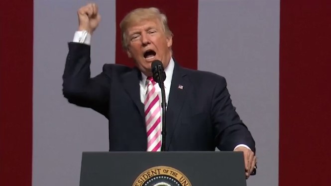 President Trump tells a rally in Alabama that the NFL should fire players who kneel or sit during the U.S. national anthem.