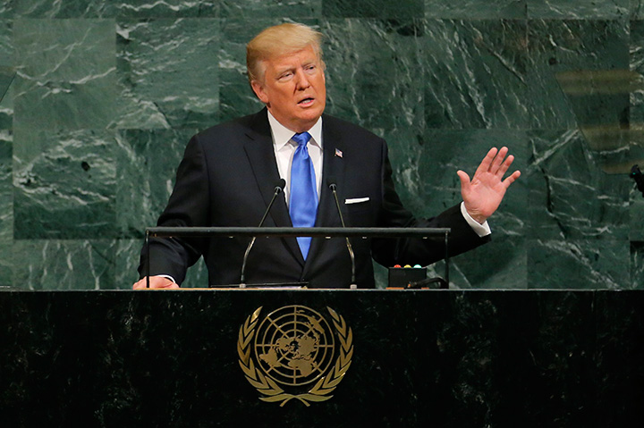 U.S. President Donald Trump addresses the 72nd United Nations General Assembly at U.N. headquarters in New York, Sept. 19, 2017.