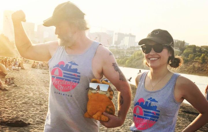 Vivid Print owner Bee Waeland came up with an 80s-inspired tank top design about three weeks ago to give to some friends who are fond of the Accidental Beach, which popped up out of nowhere east of downtown Edmonton this spring.