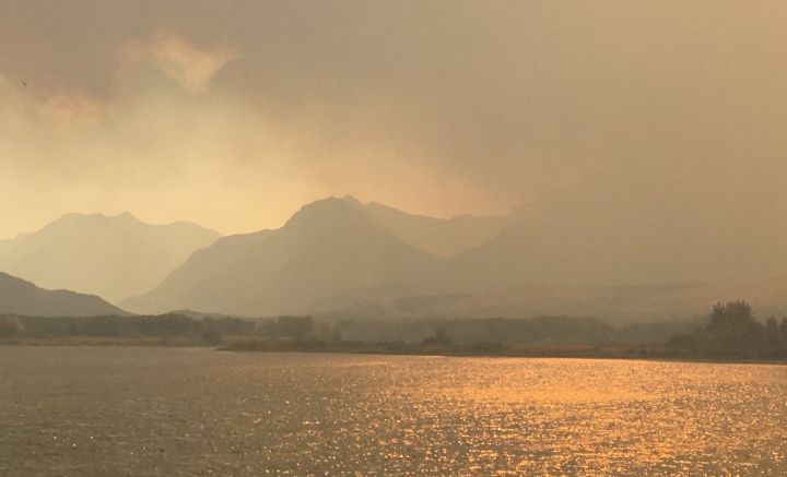 Smoke from the Kenow Mountain wildfire is seen in the Waterton Lakes area on Sept. 11, 2017.