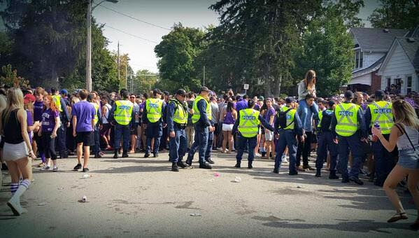 Unsanctioned homecoming celebrations along Broughdale Avenue in September 2015.