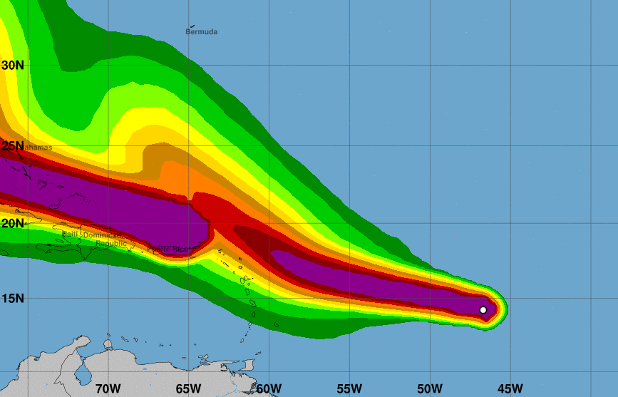 This chart shows the windspeed probability for Hurricane Jose, which was expected to intensify in the 48 hours following Sept. 6, 2017.