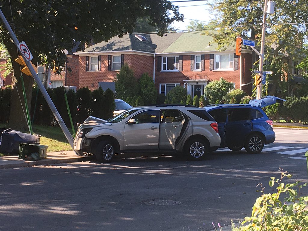 A collision happened at Rumsey Road and Eglinton Avenue East as Toronto police attempted to arrest two suspects.