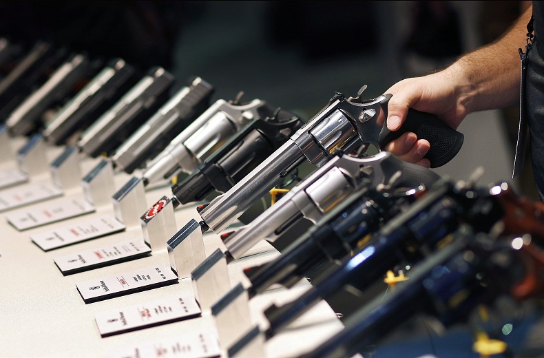 In this Jan. 19, 2016 file photo, handguns are on display.