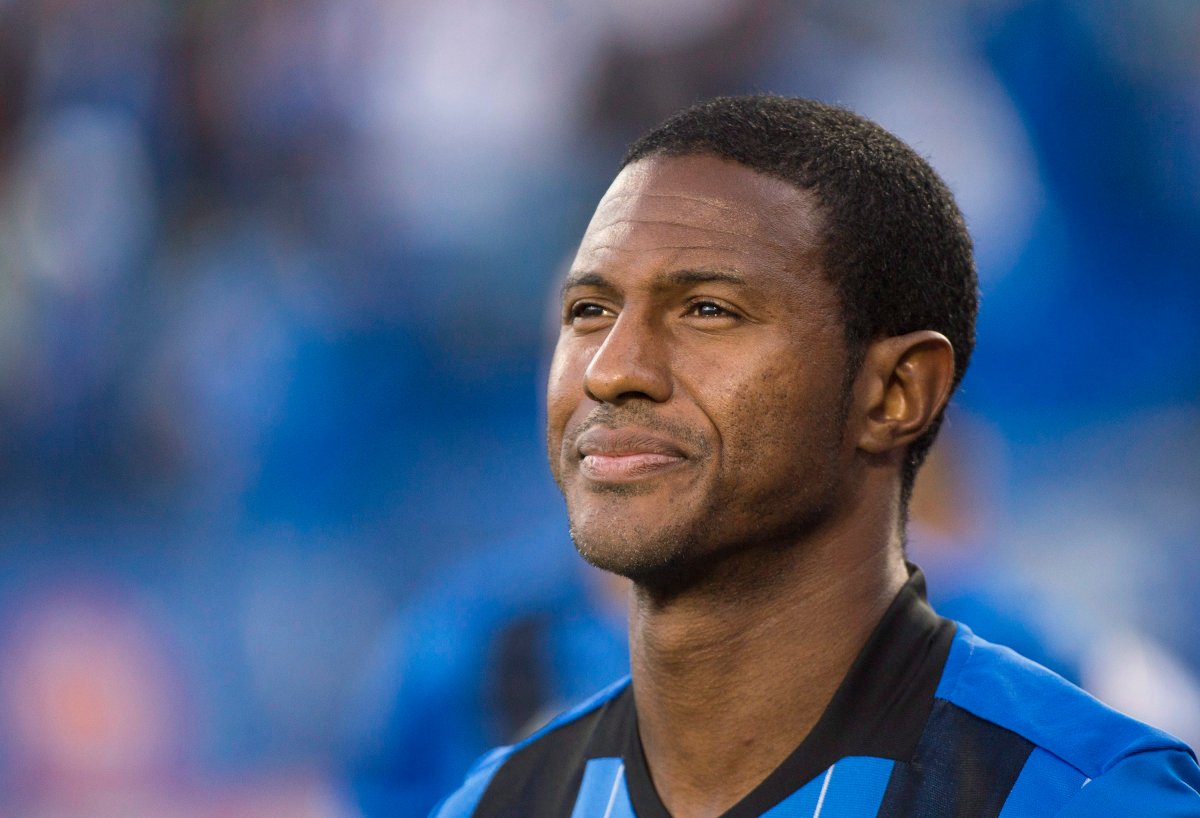 Montreal Impact's Patrice Bernier looks on during a pre-game ceremony highlighing his career prior to MLS soccer action against the New England Revolution, in Montreal, Sunday, October 22, 2017. 
