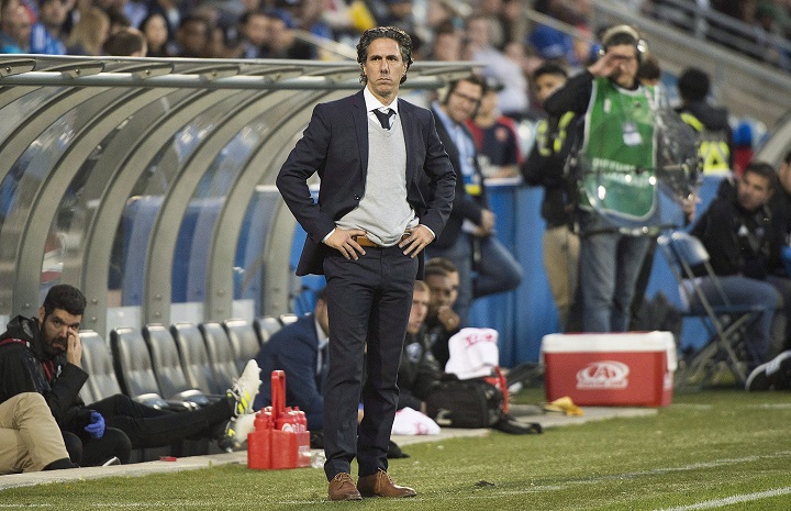 Montreal Impact's head coach Mauro Biello looks on from the sideline during second half MLS soccer action against the New England Revolution in Montreal, Sunday, October 22, 2017. The Montreal Impact have fired Biello.