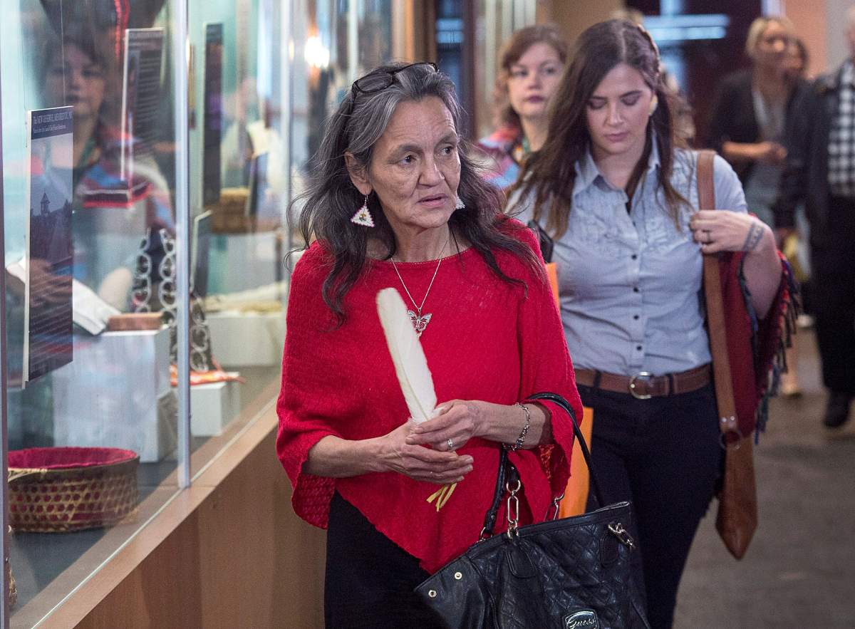 Miriam Saunders, mother of Loretta Saunders, arrives to testify at the National Inquiry into Missing and Murdered Indigenous Women and Girls, in Membertou, N.S. on Monday, Oct. 30, 2017. 