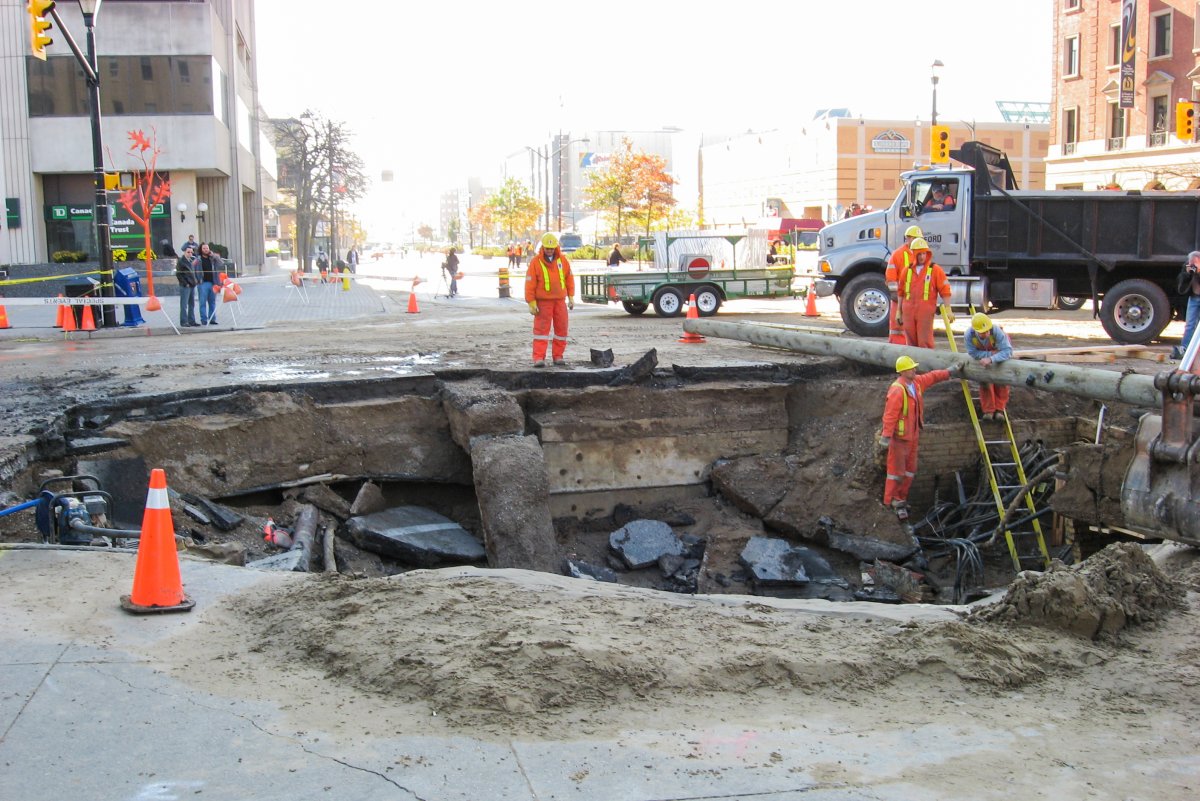 The sinkhole shut down the intersection for more than a month.