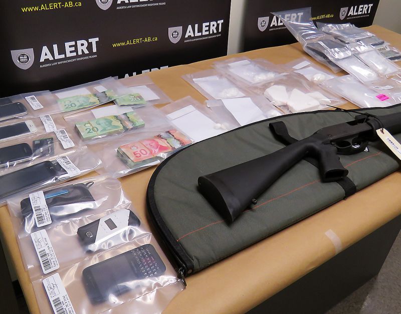 Items ALERT says were seized from a house in the 1200 block of 6 Avenue South in Lethbridge on Thursday, Oct. 19, 2017.