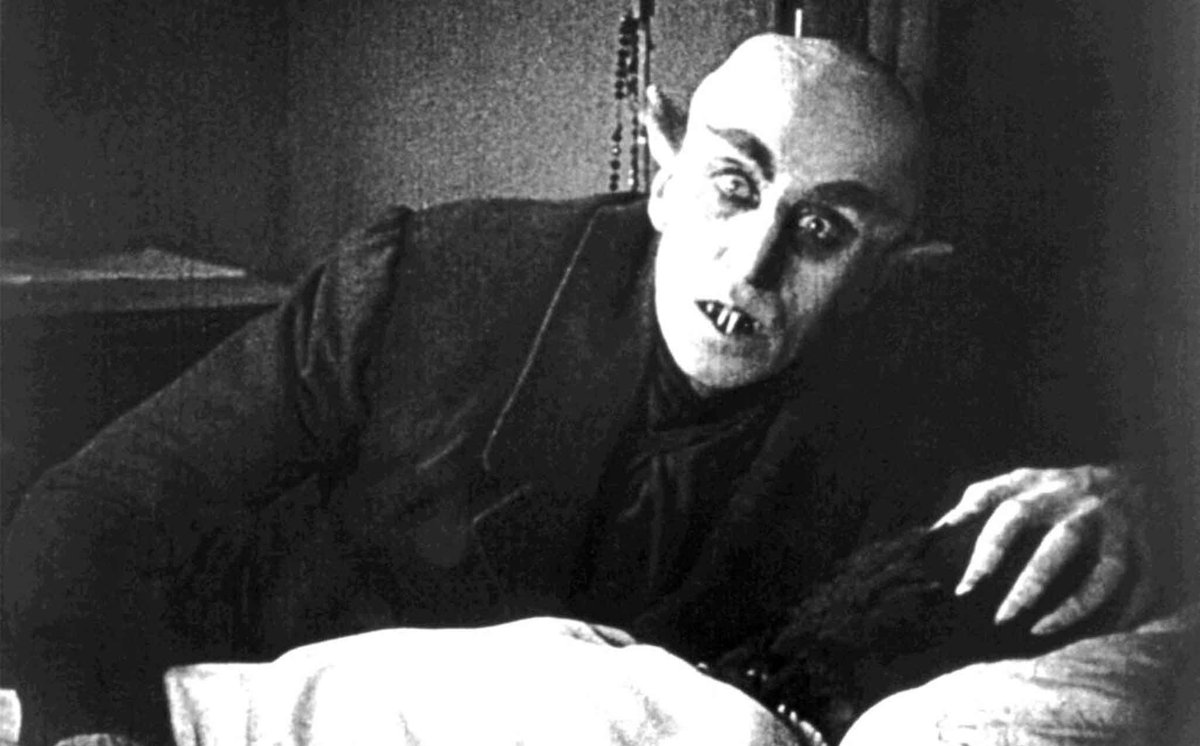 A scene from the 1922 German Expressionist horror film, "Nosferatu.".