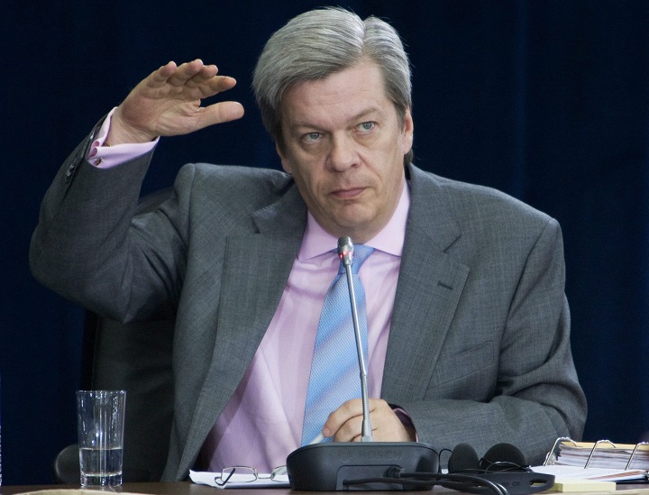 In this file photo, Luc Lavoie testifies at the Oliphant Commission in Ottawa, Monday May 4, 2009. Quebec provincial police say the TVA political commentator who suggested he'd rather hunt Quebec separatists than squirrels did not commit a criminal act. Tuesday, Oct. 10, 2017.