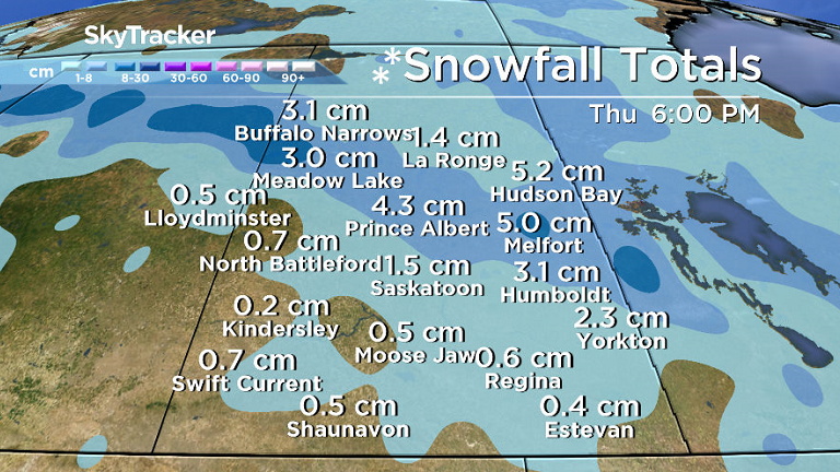 A few centimetres of snow may fall in Saskatoon by Thursday morning