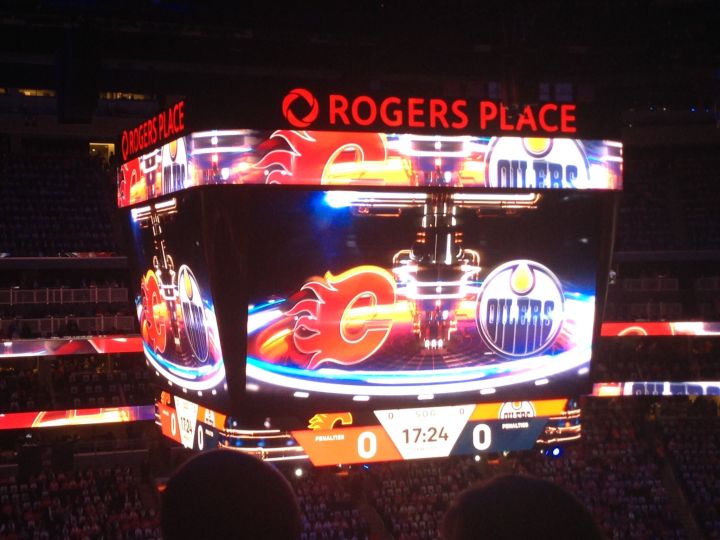 Pre-game show at Edmonton Oilers season opener against Calgary Flames at Rogers Place Wednesday, Oct. 4, 2017.