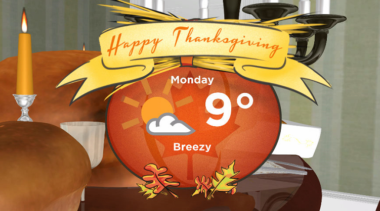 Calmer and sunnier conditions will move back into the area for Thanksgiving Day on Monday
