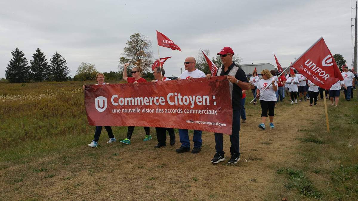 Hundreds marched in solidarity with the 2,800 unionized workers on strike at the General Motor's CAMI plant in Ingersoll, Ont.