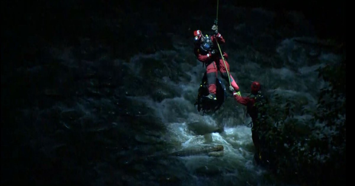 RCMP say a group of people who were fishing became stranded amid rising water levels on the Capilano River.
