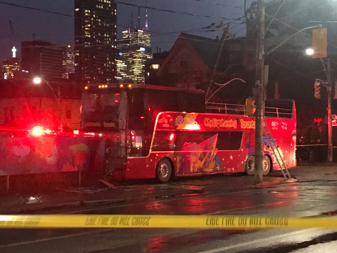 Double decker bus collision at Sherbourne and Gerrard streets on Tuesday evening. 