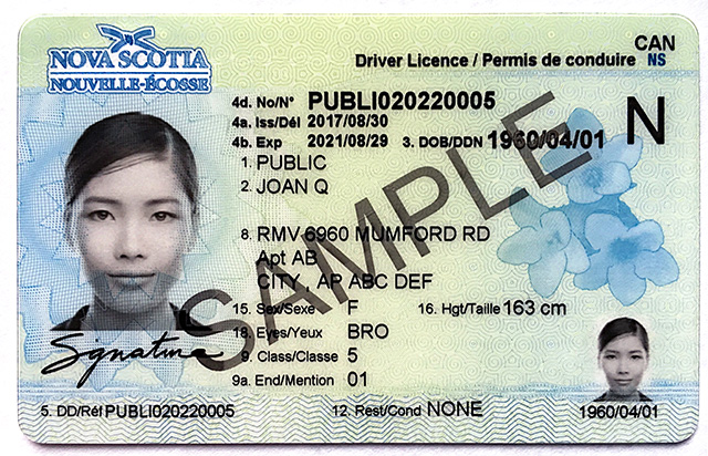 A sample of the new Nova Scotia driver's licence announced on Oct. 10, 2017. 