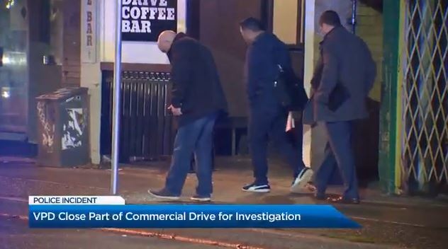 VPD combing for evidence on Commercial Drive Thursday night.