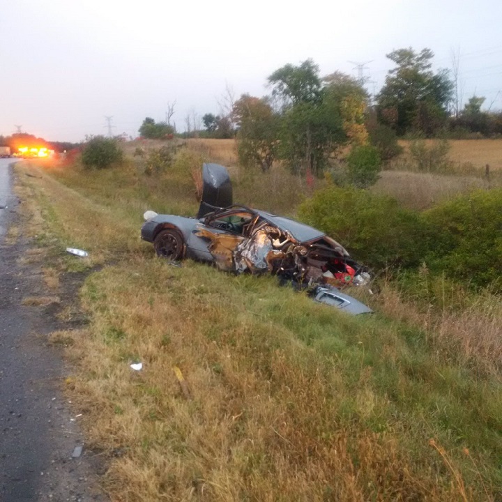 The scene of a collision between a car and a tractor trailer on Highway 401 early Wednesday morning.
