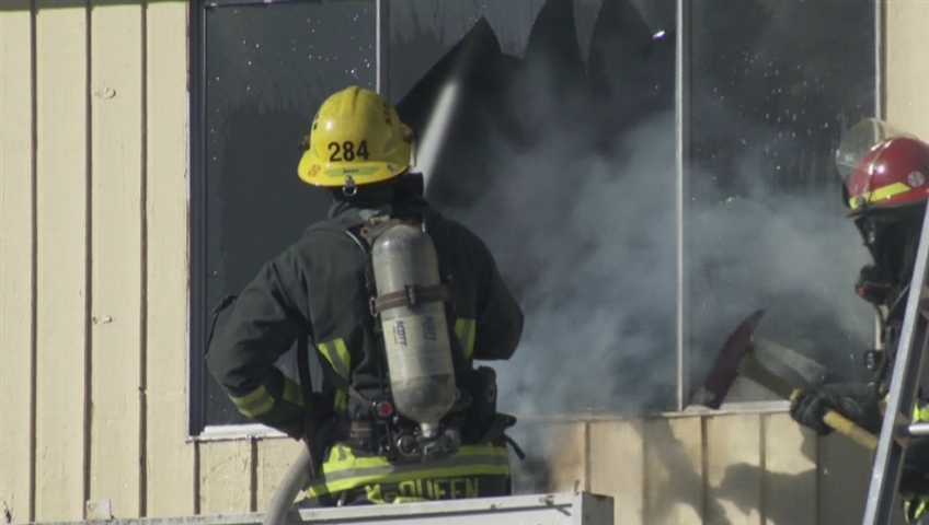 Delta fire crews battle a blaze at a strip mall on Scott Road in 2017. 