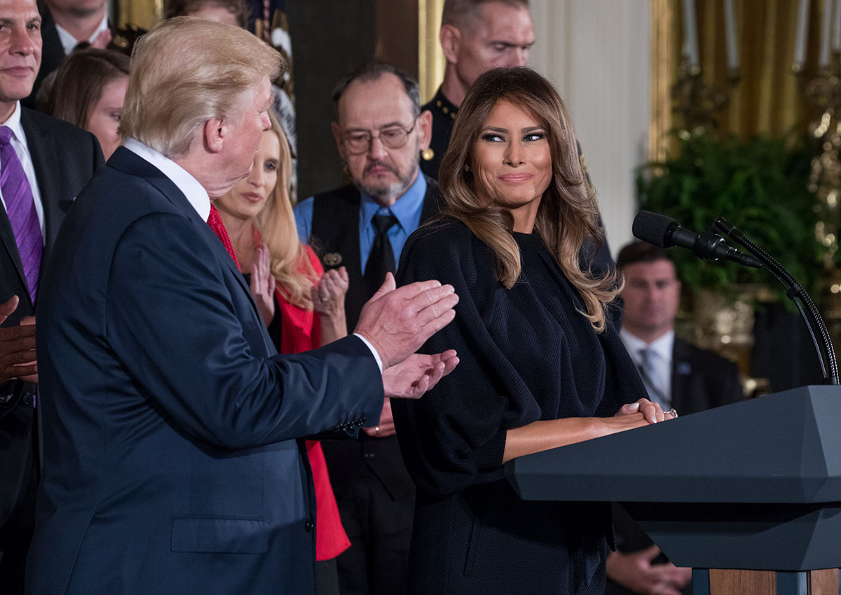 First Lady Melania Trump speaks, with her husband, President Donald Trump by her side, at an event addressing combatting drug demand and the opioid crisis, in the East Room of the White House, on Thursday October 26th, 2017. 