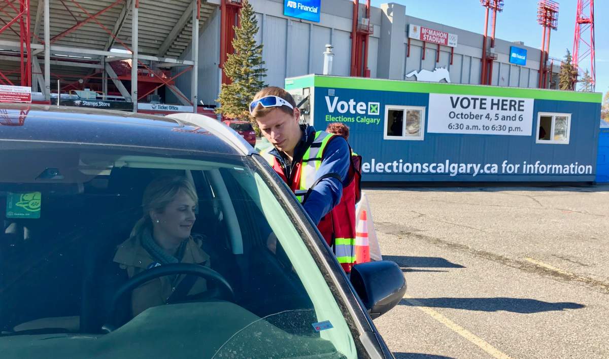 The City of Calgary demonstrated how the new drive-thru advance voting station will work for the 2017 election.