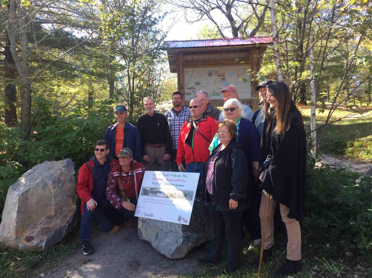 Volunteers and dignitaries mark the official opening of Eagles Nest interpretive trail in Bancroft, Ont.