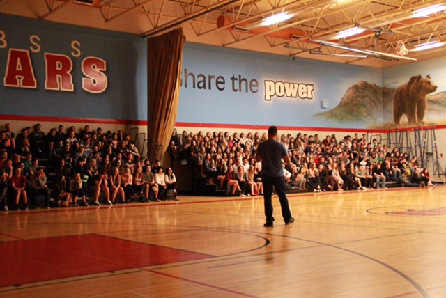 Jordan Buna speaks to a group of Surrey teens about his experience with gang life. 