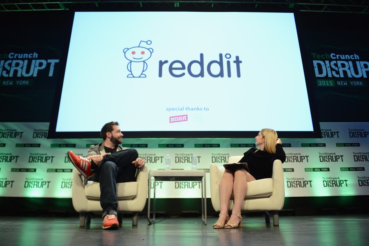 Co-founder and executive chair of Reddit, and partner at Y Combinator, Alexis Ohanian (L) and co-editor at TechCrunch, Alexia Tsotsis appear onstage.