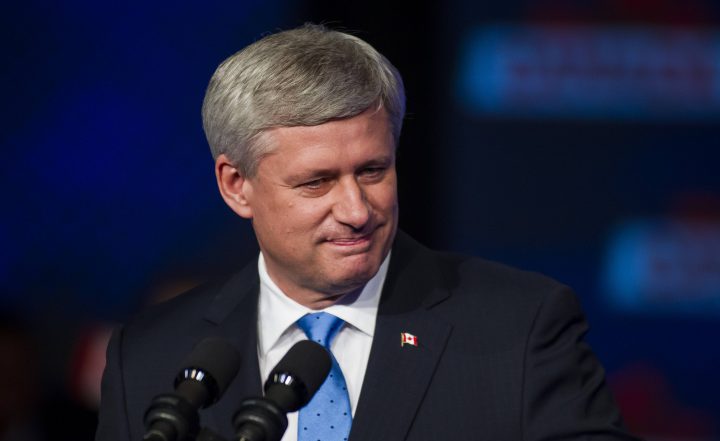 Former PM Stephen Harper, attends a news conference where he conceded victory on election day in Calgary, Alberta, Canada, on Monday, Oct. 19, 2015. 