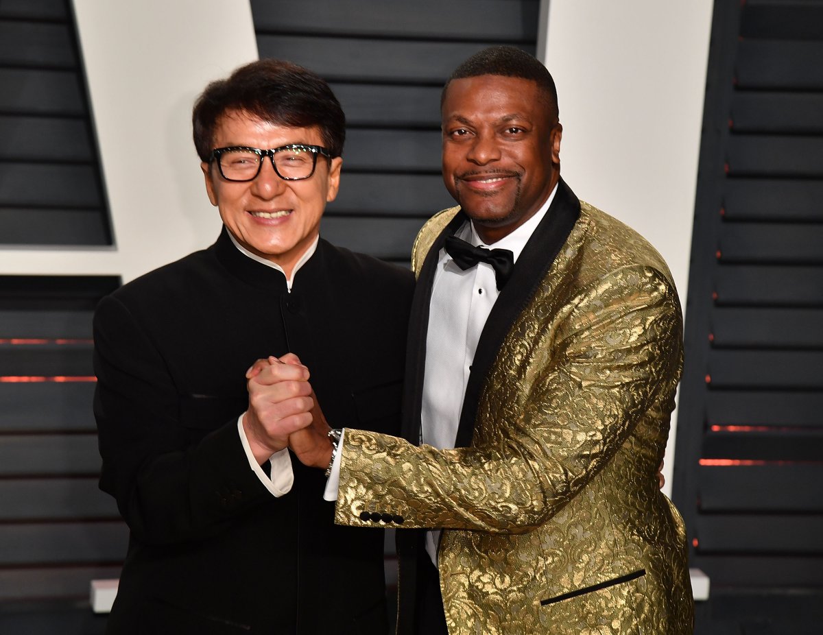 Jackie Chan and Chris Tucker attend the 2017 Vanity Fair Oscar Party Hosted by Graydon Carter at the Wallis Annenberg Center for the Performing Arts on February 26, 2017 in Beverly Hills, California.