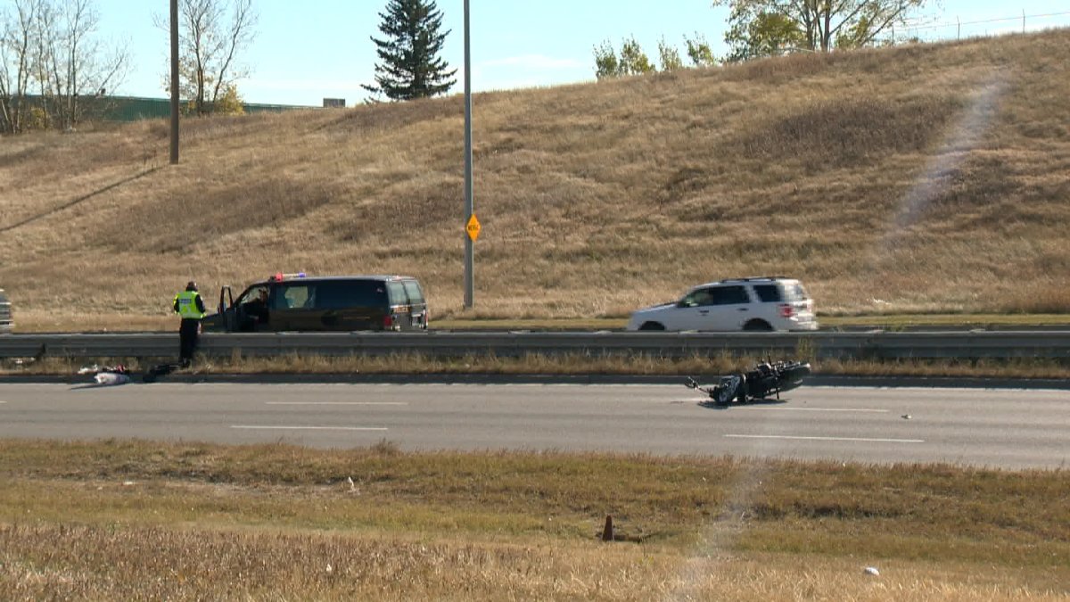 Calgary police investigate motorcycle crash on Glenmore Trail. 
