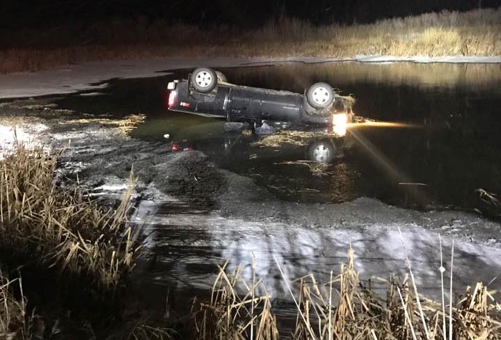 A Good Samaritan came to the aid of two men inside a truck that had rolled into a slough west of Melfort, Sask.