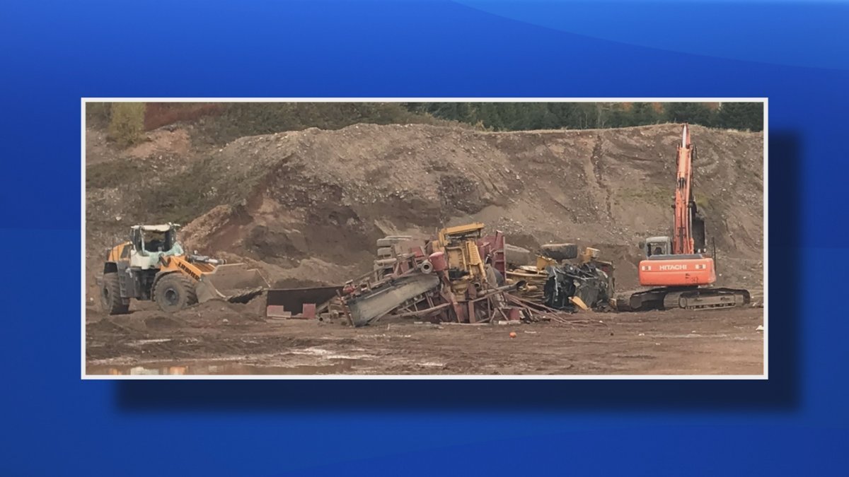 RCMP say there was an estimated $500,000 in damages done to a construction site in Greenfield, N.S. The photo here shows the loader and rock crushed amidst a pile of rubble.