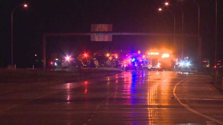 Police closed part of Highway 22X in south Calgary on Tuesday night as they investigated a deadly two-vehicle crash.